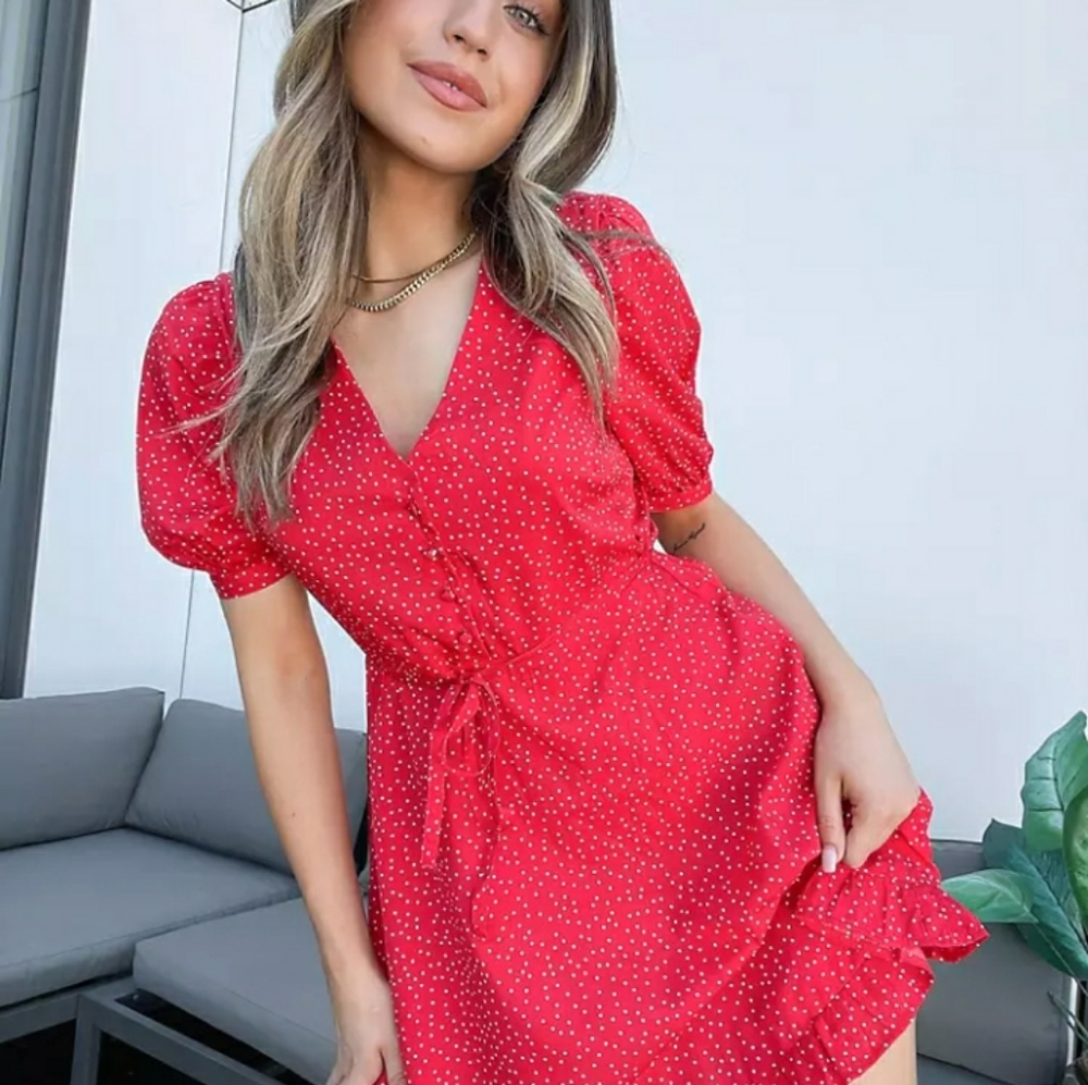 ASOS New Look button through mini dress in red polka dot